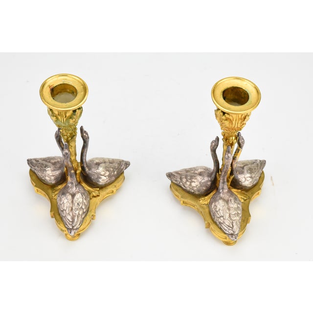 Early 19th Century William IV Ormolu Candlesticks With Silvered Bronze Swans - a Pair For Sale - Image 10 of 10