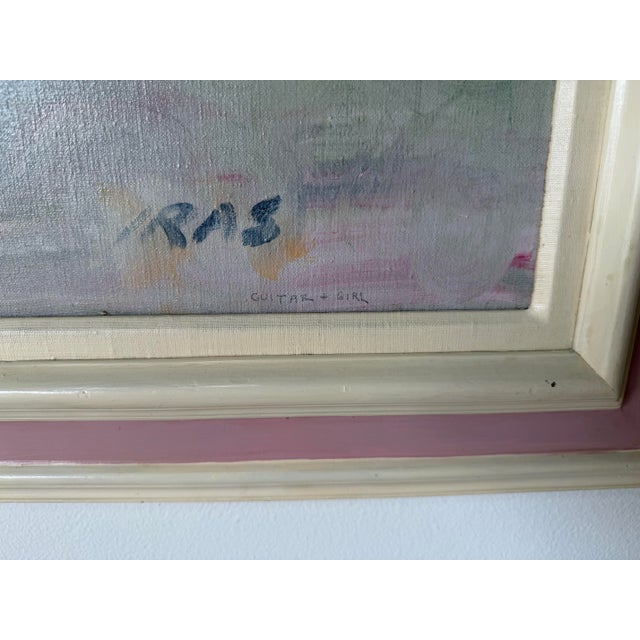 1970’s Iras “Guitar + Girl” Impressionist Abstract Oil on Canvas Painting, Framed For Sale - Image 9 of 12