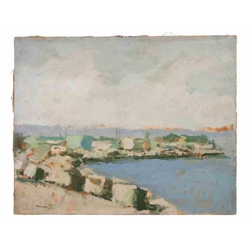 Franco Marzilli, Seaview, Oil Painting, 1970s For Sale