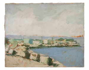 Franco Marzilli, Seaview, Oil Painting, 1970s