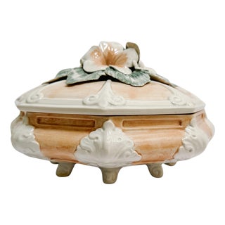 1980s Italian Porcelain Pink Hibiscus Covered Decorative Bowl For Sale