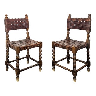 Set of Brown Espoagnole Chairs with Leather Straps For Sale