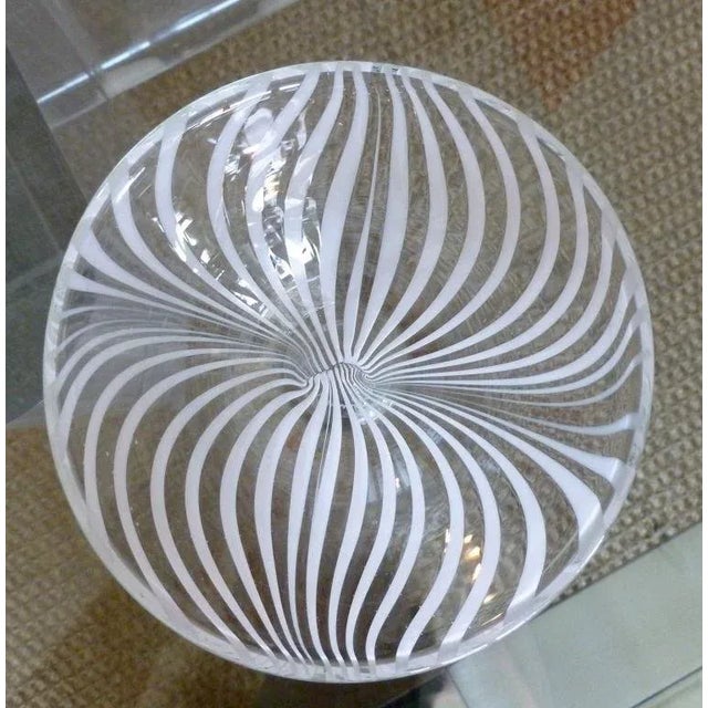 Mid-Century Modern Vintage Swedish Glass Optical Small Bowl With White Stripes For Sale - Image 3 of 5
