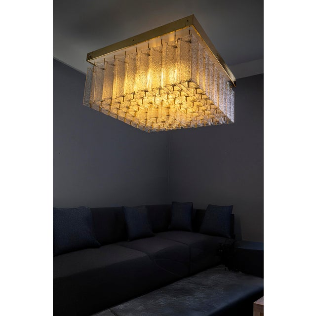 Bohemian Flush-Mount Light in Textured Glass & Brass, 1960s For Sale - Image 12 of 18