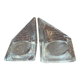 Nybro Sweden Crystal Pyramid Candle Holder -Set of 2 For Sale