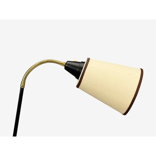 1960s Swedish Modern, Floor Lamp, Black Lacquered Metal, Brass, Fabric For Sale - Image 9 of 12