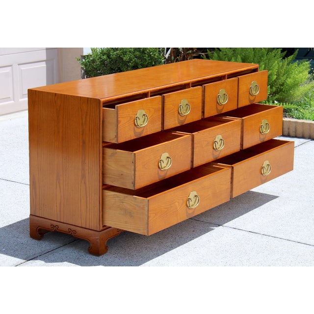 1970s Century Furniture Chin Hua 9-Drawer Dresser by Raymond Sobota – Asian-Inspired Mid-Century Modern Oak Credenza For Sale - Image 11 of 18