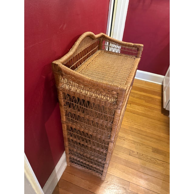 Shabby Chic Vintage and Rattan Four Shelf Bookcase Etagere For Sale - Image 3 of 10