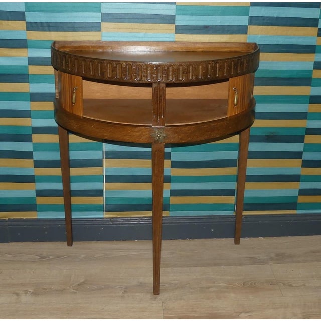 Vintage Demi-Lune Console Table with Mini Chest of Drawers and Slatted Roll-Up Doors, 1970s For Sale - Image 14 of 15