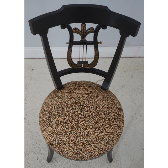 Age: Approx: 60 Years Old Details: French Empire Style Brand New Leopard Print Upholstery Lyre Back Design Black Finish w....