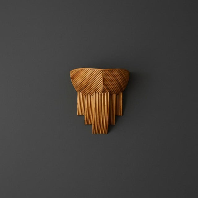 Wood Handcrafted 'Barbara' Half-Dome Rattan Pencil Reed Wall Sconce Bent Rattan Art Deco Wall Light For Sale - Image 7 of 12