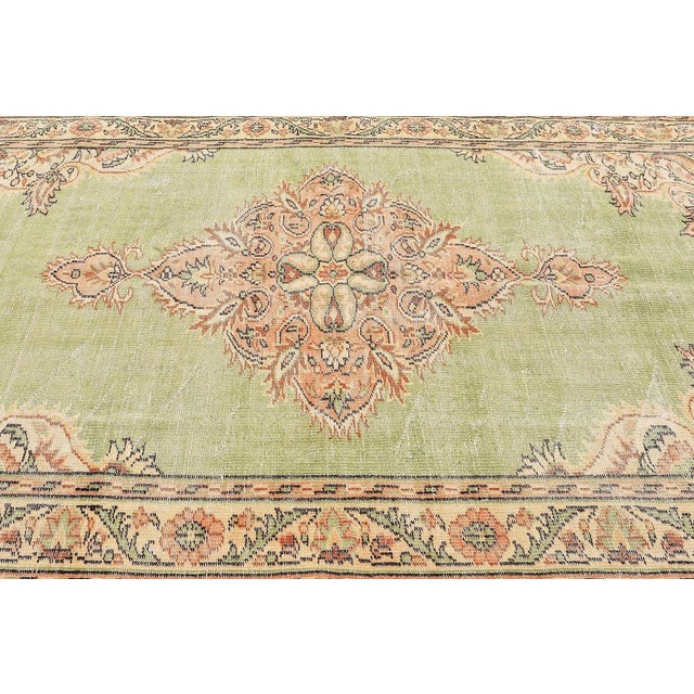 Mid 20th Century Green Vintage Turkish Oushak Rug For Sale - Image 4 of 7