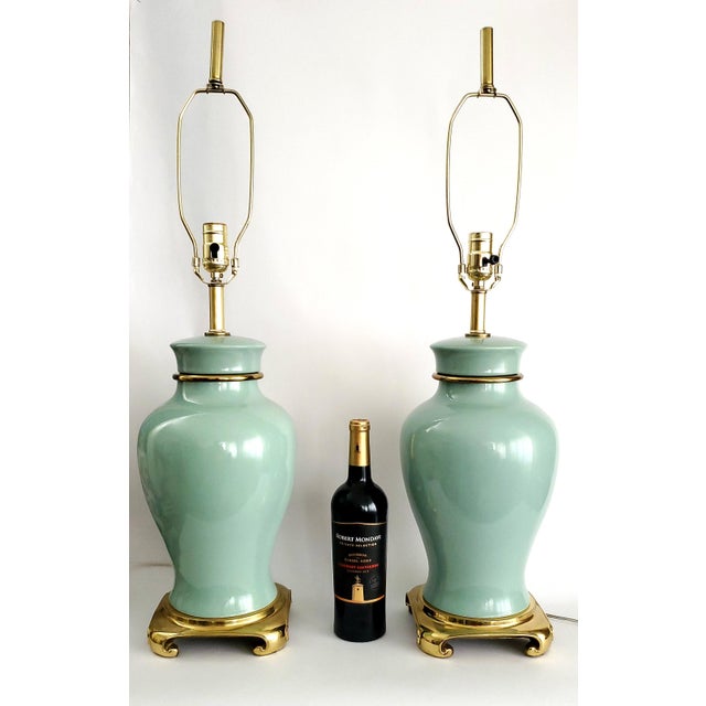 Chinoiserie Lamps Turquoise Porcelain & Brass For Sale - Image 3 of 11