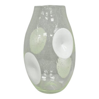 Vintage Mid Century Italian Modern Pulegoso Bubble Glass White Dimple 14" Vase For Sale