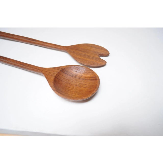 Wood Mid-Century Scandinavian Modern Extra Long Teakwood Salad Tongs For Sale - Image 7 of 8