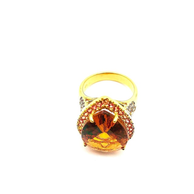 Bochic “Orient” Vintage Sapphire & Orange Citrine Ring Set In 18K Gold & Silver For Sale - Image 4 of 7