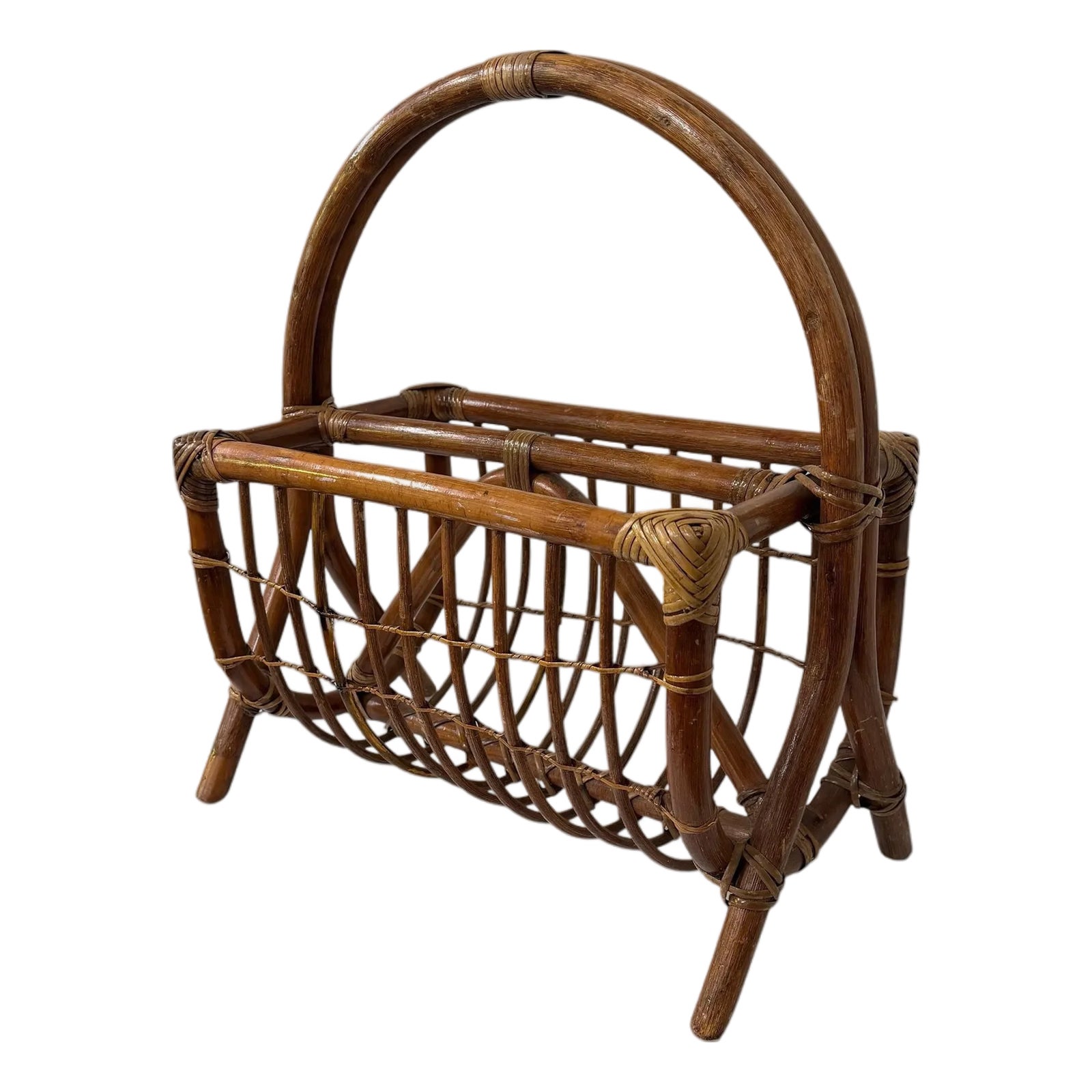 Vintage Bent Bamboo and Rattan Magazine Media Rack | Chairish