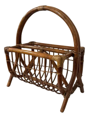 Vintage Bent Bamboo and Rattan Magazine Media Rack