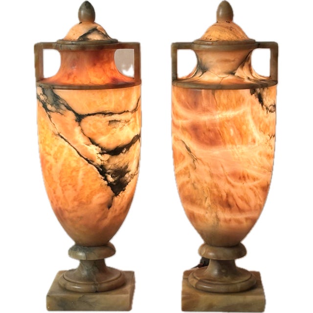 Pair of Italian Alabaster Urn Table Lamps For Sale - Image 9 of 12