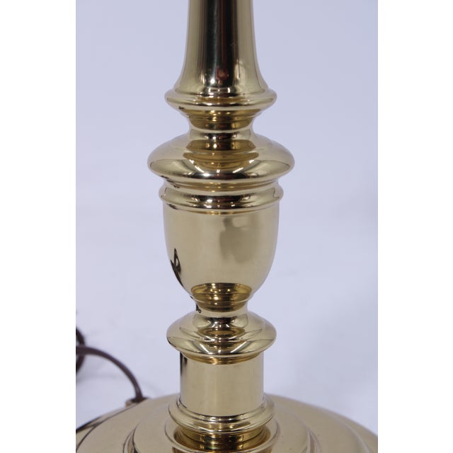 1980s Pair of Virginia Metalcrafters Brass Candlestick Lamps For Sale - Image 10 of 11