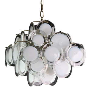 1970s Large 36 Murano Glass White Disch Chandelier by Vistosi