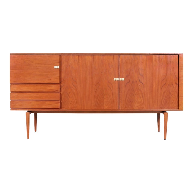 Scandinavian Modern Teak Tambour Door Credenza by h.w. Klein for Bramin For Sale