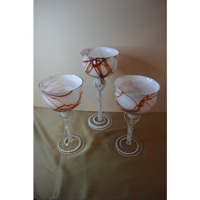 Mid 20th Century Vintage Krosno Poland Caramel Swirl Goblet Style Art