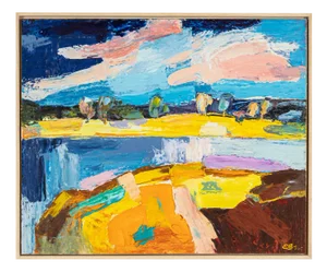 Emil Braunbergs, Hot Day, Acrylic on Cardboard, Framed