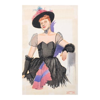 1956 Watercolor of a Lady in a Dress by Braun For Sale
