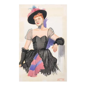 1956 Watercolor of a Lady in a Dress by Braun