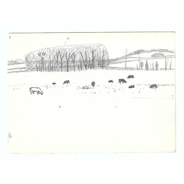 Traditional 1970s Robert Angeloch Cow Pasture Landscape Drawing For Sale - Image 3 of 3