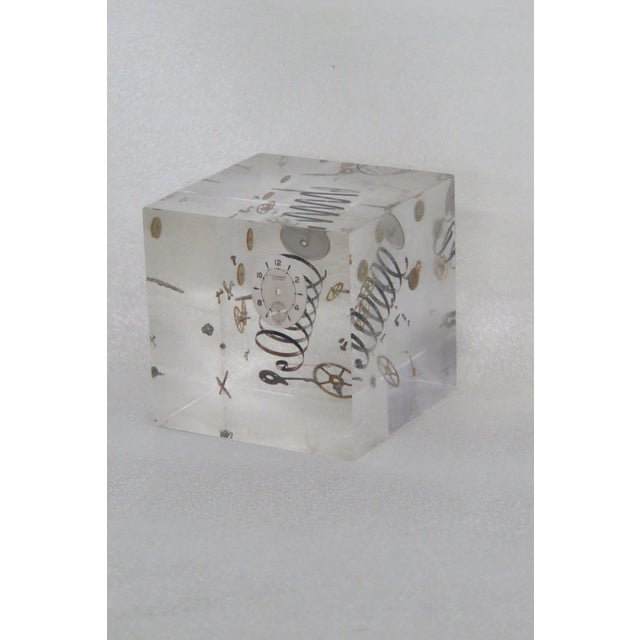 Pierre Giraudon Inclusion Floating Watch Parts Resin Cube Paperweight 4427b For Sale - Image 13 of 13