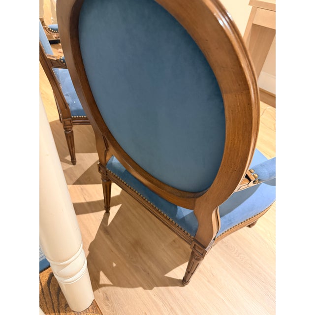 Early 20th Century Pair of Ultra Suede Blue Louis Style Armchairs For Sale - Image 5 of 9