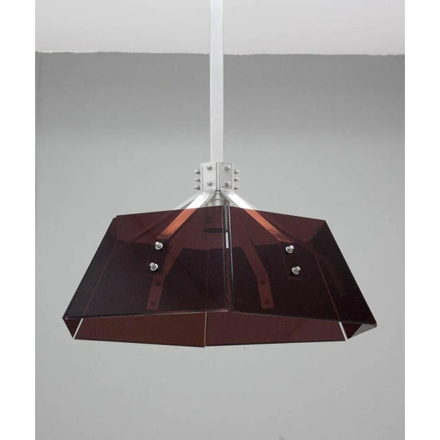 Vintage Acrylic Glass &amp; Aluminum Pendant Light, 1970s For Sale - Image 6 of 8