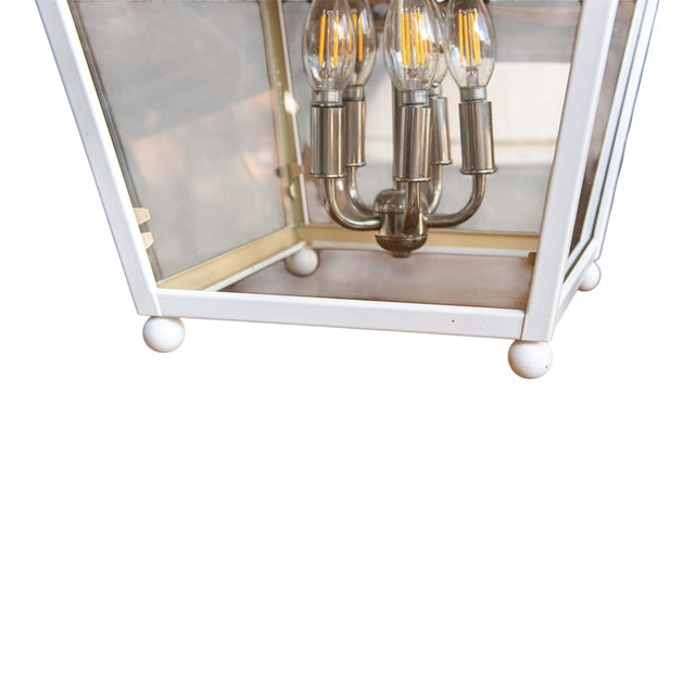 2000 - 2009 Urban Electric Brand Custom White Lantern With Clear Glass and Yellow Interior For Sale - Image 5 of 12