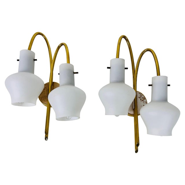 Mid-Century Brass and Opaline Glass Wall Lamps, Italy, 1960s - A Pair For Sale - Image 10 of 10