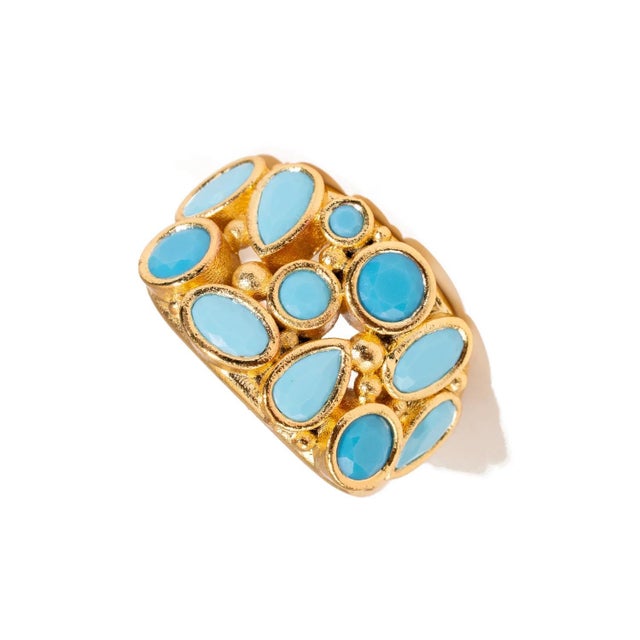 Metal Turquoise Dream Gold Adjustable Ring, Size 8 For Sale - Image 7 of 10