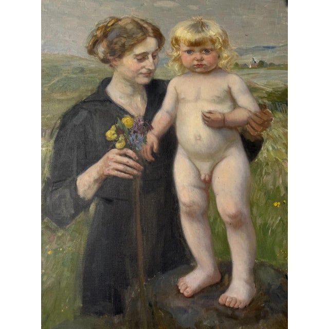 Beige Heinrich Pforr, Nude Boy – Mother Erna with Son Walter, Oil Painting on Canvas For Sale - Image 8 of 13