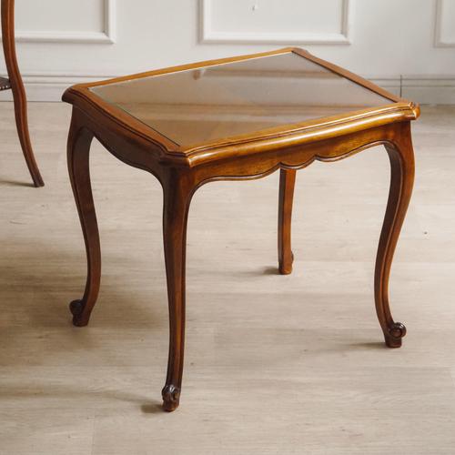 Wood French Side Table with Glass Top For Sale - Image 7 of 12