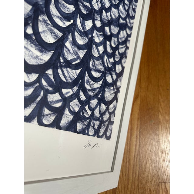 Abstract Erin Simon Original “Scrolling” in Navy Blue on Paper Framed For Sale - Image 3 of 5