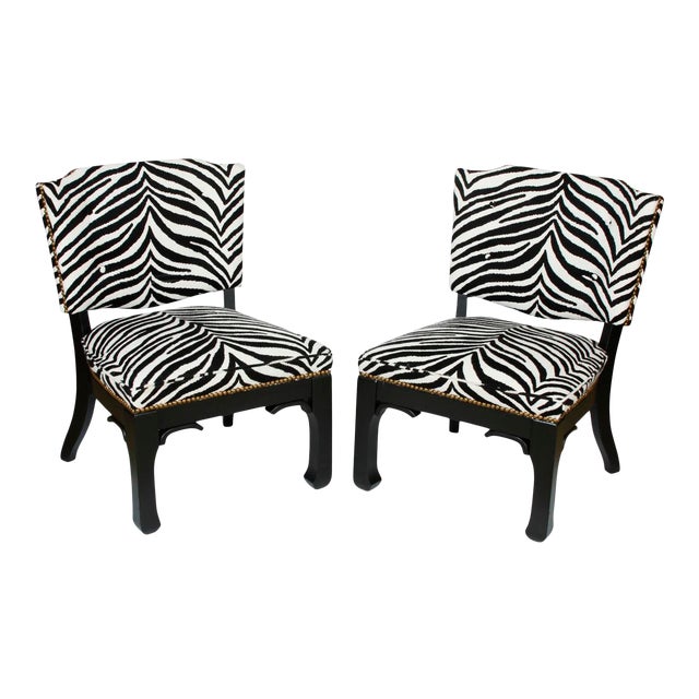 James Mont Black and White Zebra Chairs - a Pair For Sale