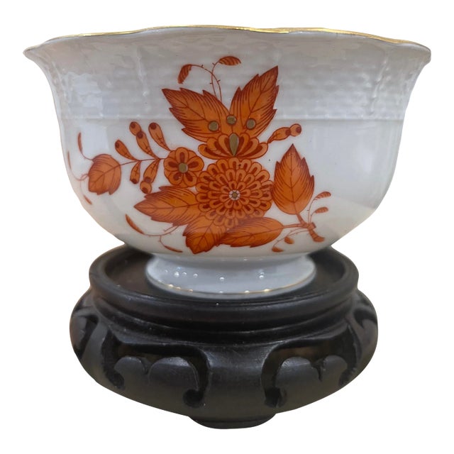 Herend Chinese Bouquet Rust Footed Bowl With Stand For Sale