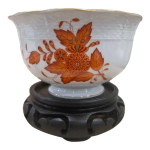 Herend Chinese Bouquet Rust Footed Bowl With Stand