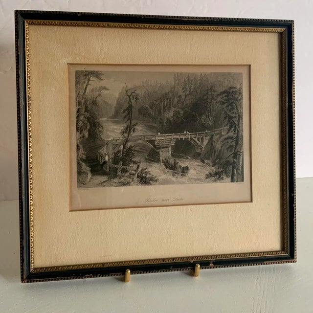 Antique 1842 Set of 3 Historical Canadian Views Steel engraving antique Art original prints with wood frame, matted, under...