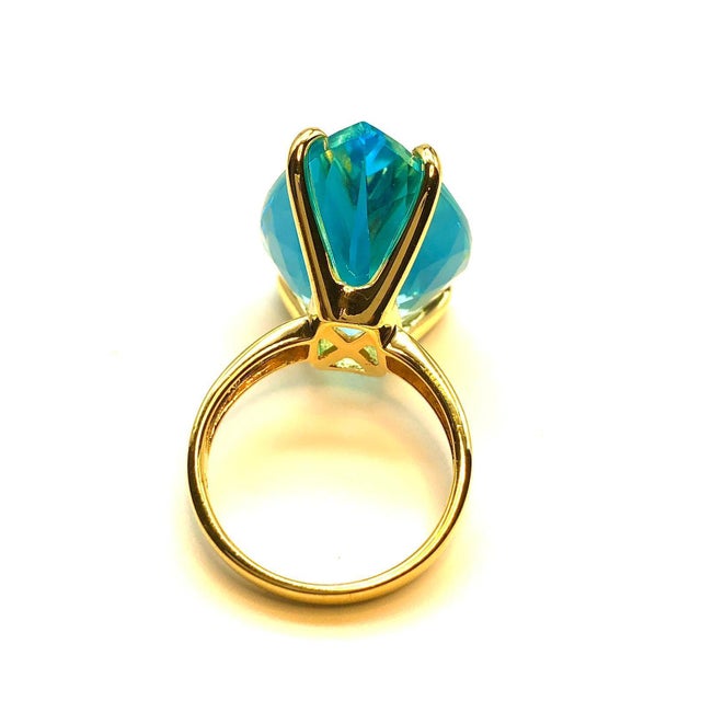Bochic "Capri" Vintage Blue Topaz & Diamond RIng Set In 18K Gold & Silver For Sale - Image 18 of 18