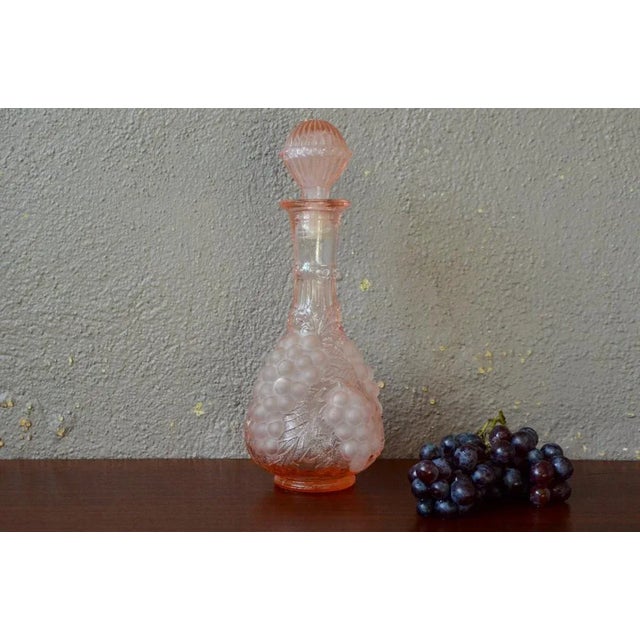 Boho Chic Italian Bottle in Sandblasted Pink Glass from Empoli, 1960s For Sale - Image 3 of 10