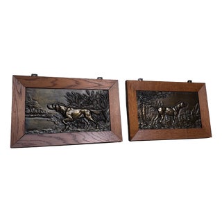 Antique Metal Bas-Reliefs with Hunting Dogs, 1900s, Set of 2 For Sale