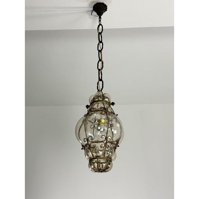 Mid-Century Modern Mid-Century Venetian Lantern in Caged Blown Murano Glass, 1940s For Sale - Image 3 of 13