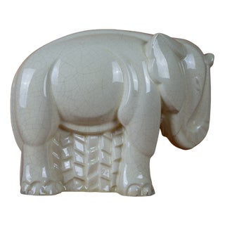Charles Lemanceau, Crackled Earthenware Elephant, 1930, Earthenware For Sale
