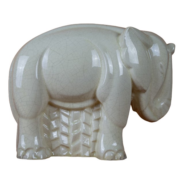 Crackled Earthenware Elephant from Charles Lemanceau, 1930s For Sale